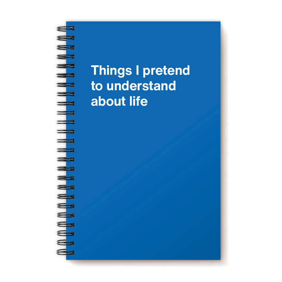 A funny notebook from WTF Notebooks® entitled "Things I pretend to understand about life"