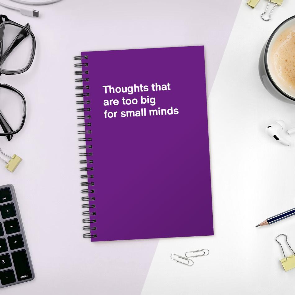 A funny notebook from WTF Notebooks® entitled "Thoughts that are too big for small minds"