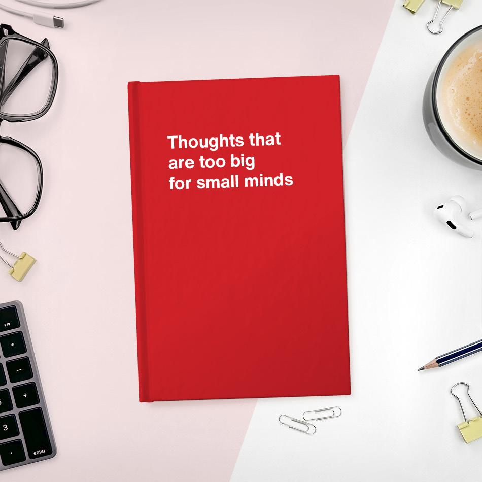 A funny notebook from WTF Notebooks® entitled "Thoughts that are too big for small minds"