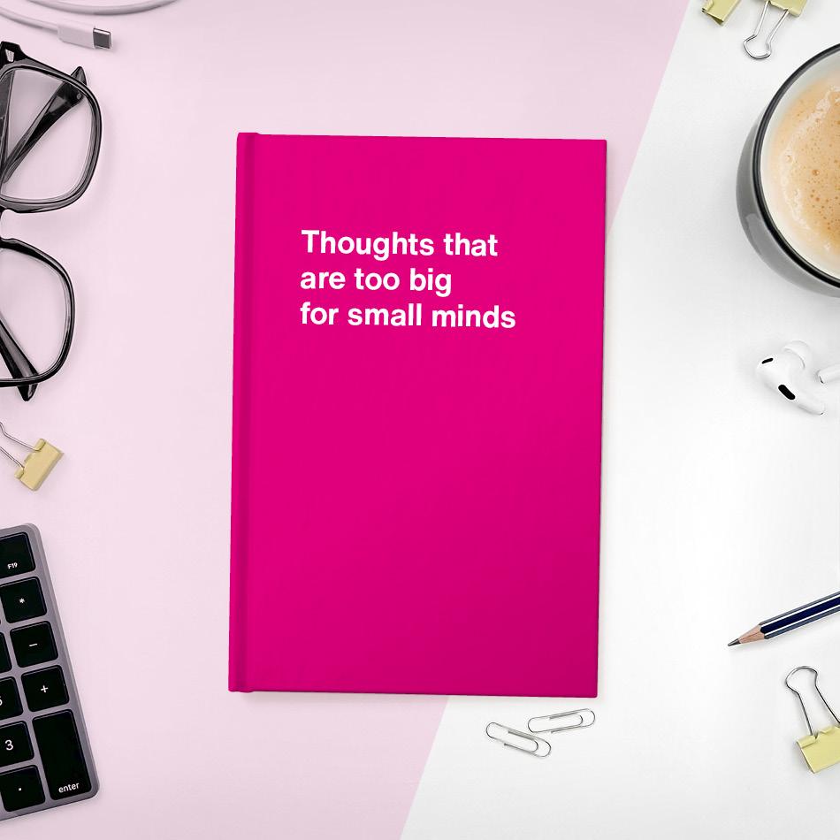 A funny notebook from WTF Notebooks® entitled "Thoughts that are too big for small minds"