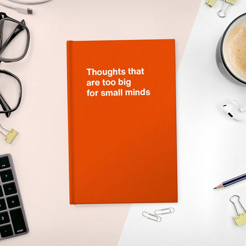 A funny notebook from WTF Notebooks® entitled "Thoughts that are too big for small minds"