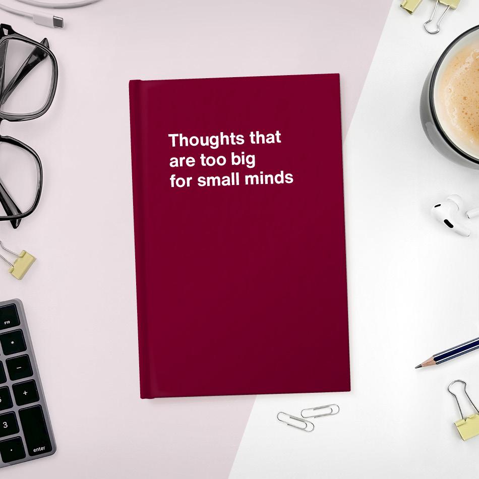 A funny notebook from WTF Notebooks® entitled "Thoughts that are too big for small minds"