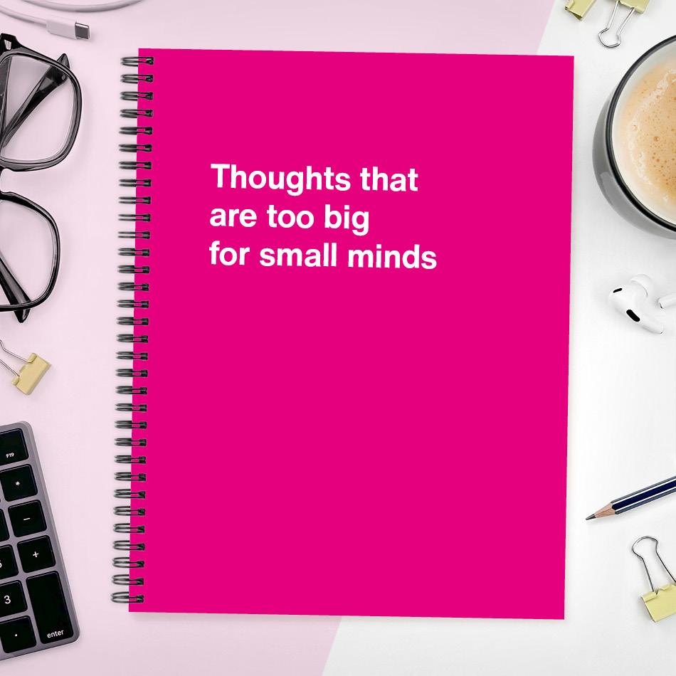 A funny notebook from WTF Notebooks® entitled "Thoughts that are too big for small minds"