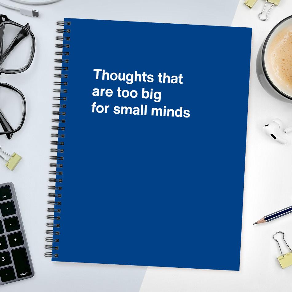 A funny notebook from WTF Notebooks® entitled "Thoughts that are too big for small minds"