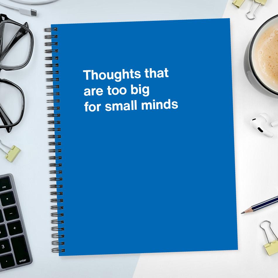 A funny notebook from WTF Notebooks® entitled "Thoughts that are too big for small minds"