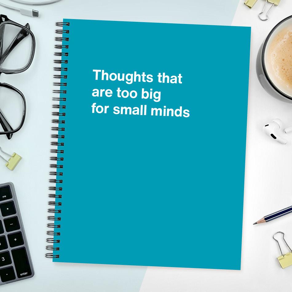 A funny notebook from WTF Notebooks® entitled "Thoughts that are too big for small minds"