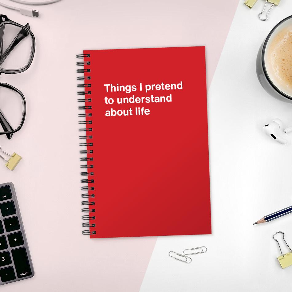 A funny notebook from WTF Notebooks® entitled "Things I pretend to understand about life"