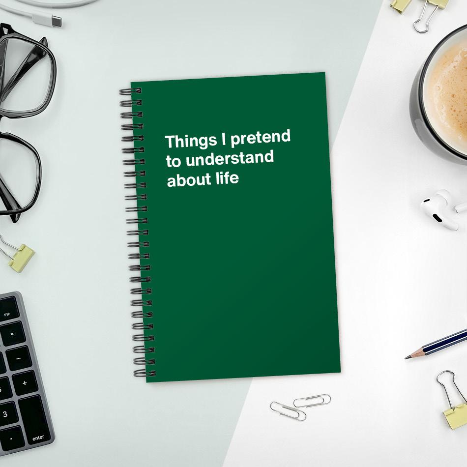 A funny notebook from WTF Notebooks® entitled "Things I pretend to understand about life"