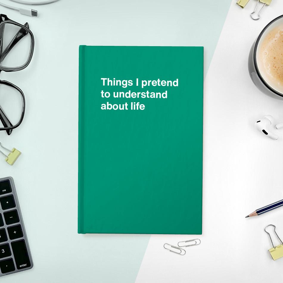 A funny notebook from WTF Notebooks® entitled "Things I pretend to understand about life"