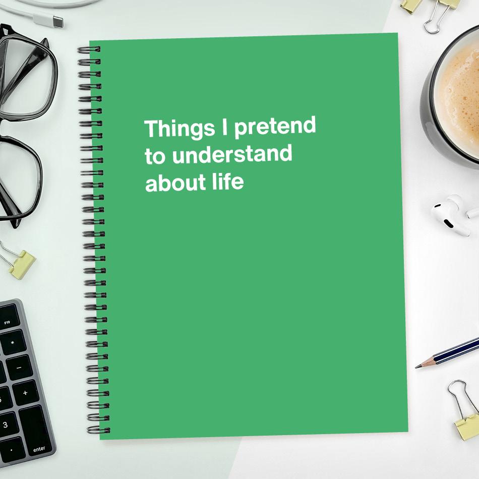 A funny notebook from WTF Notebooks® entitled "Things I pretend to understand about life"