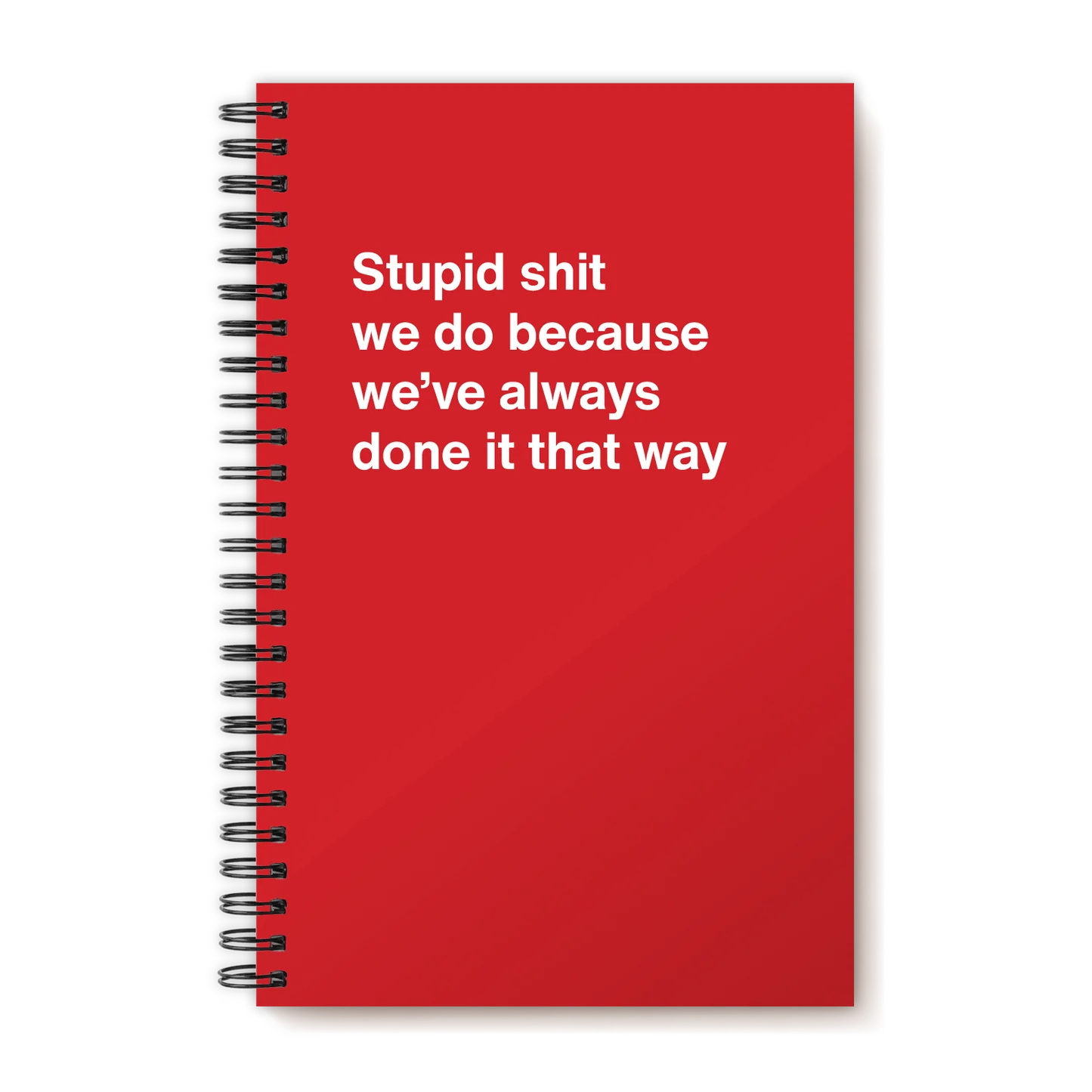 A funny notebook from WTF Notebooks® entitled "Stupid shit we do because we’ve always done it that way"
