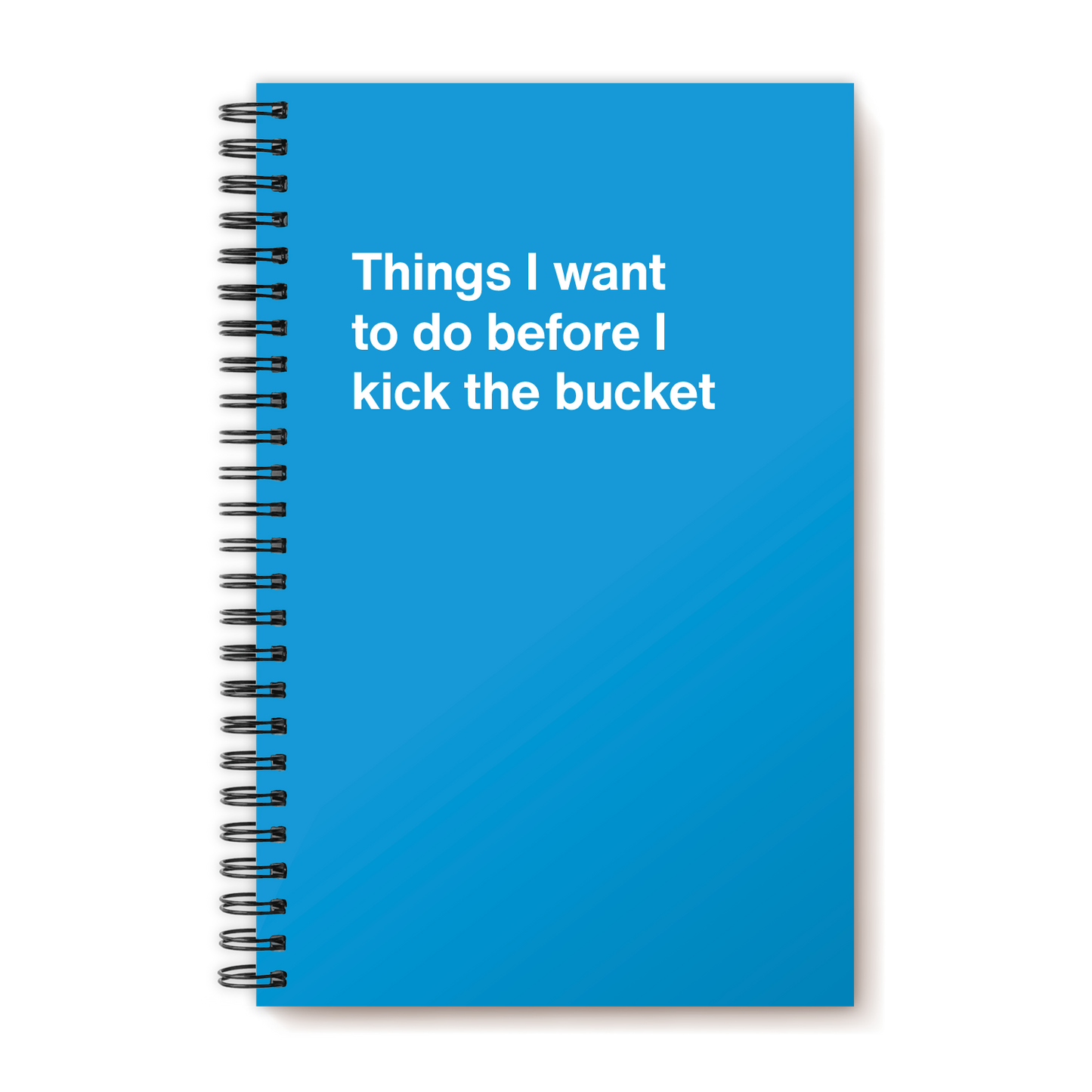 A funny notebook from WTF Notebooks® entitled "Things I want to do before I kick the bucket"