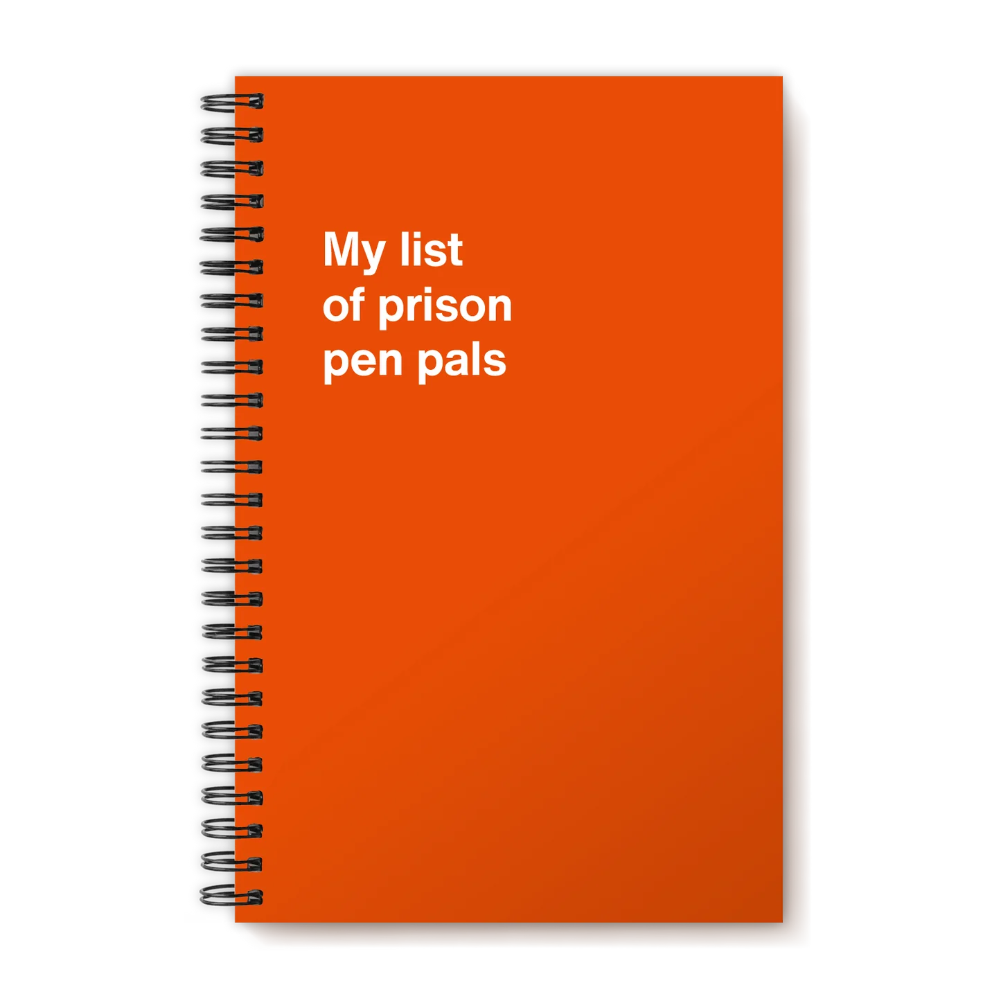 A funny notebook from WTF Notebooks® entitled "My list of prison pen pals"