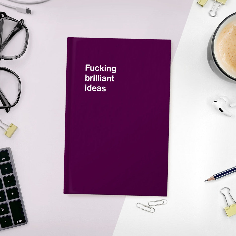A funny notebook from WTF Notebooks® entitled "Fucking brilliant ideas"