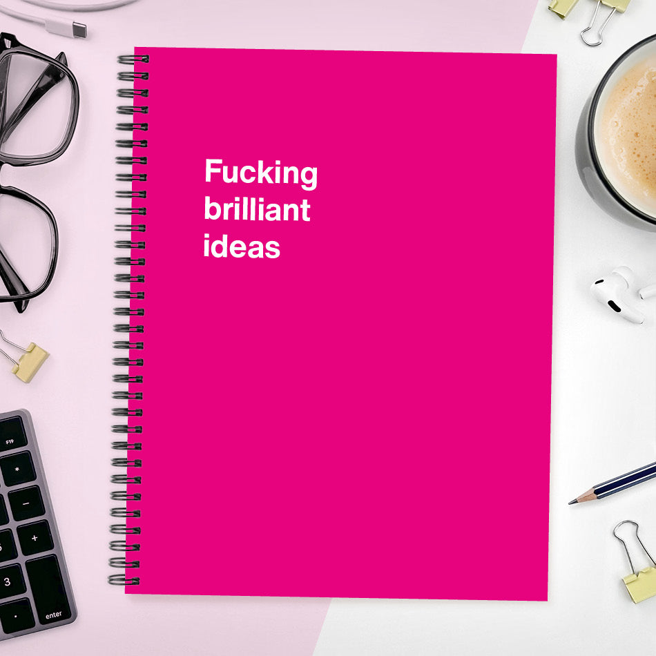 A funny notebook from WTF Notebooks® entitled "Fucking brilliant ideas"