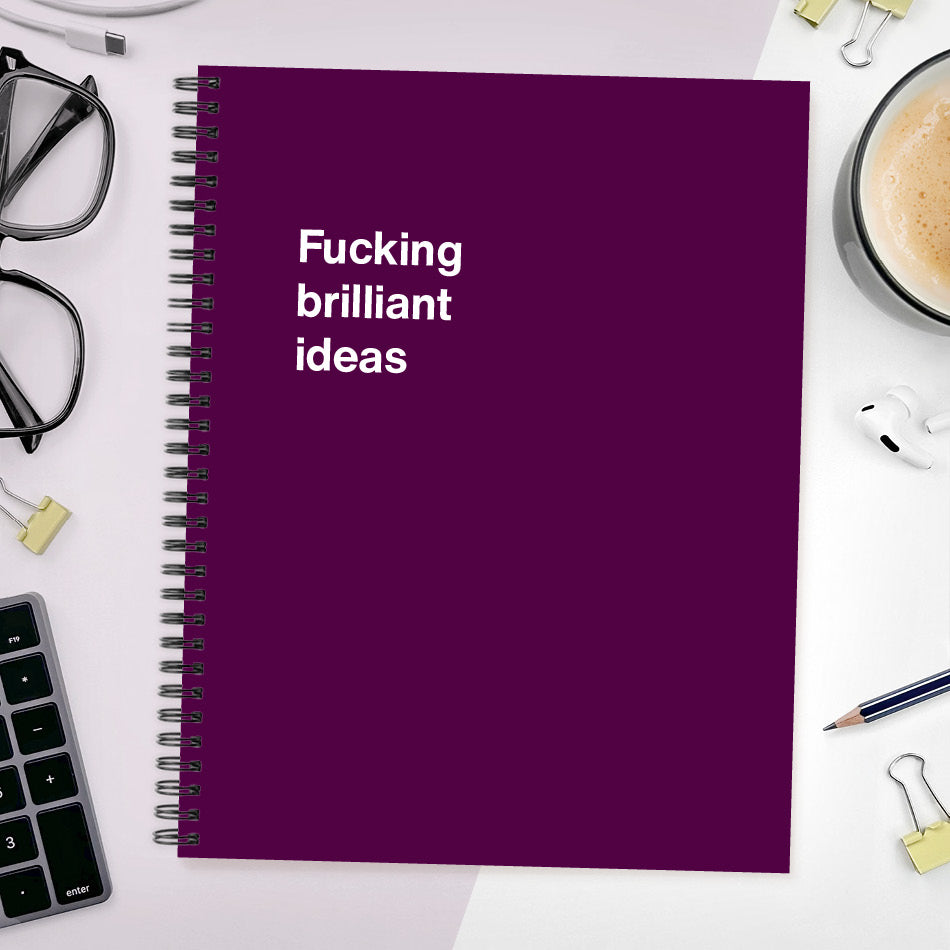 A funny notebook from WTF Notebooks® entitled "Fucking brilliant ideas"