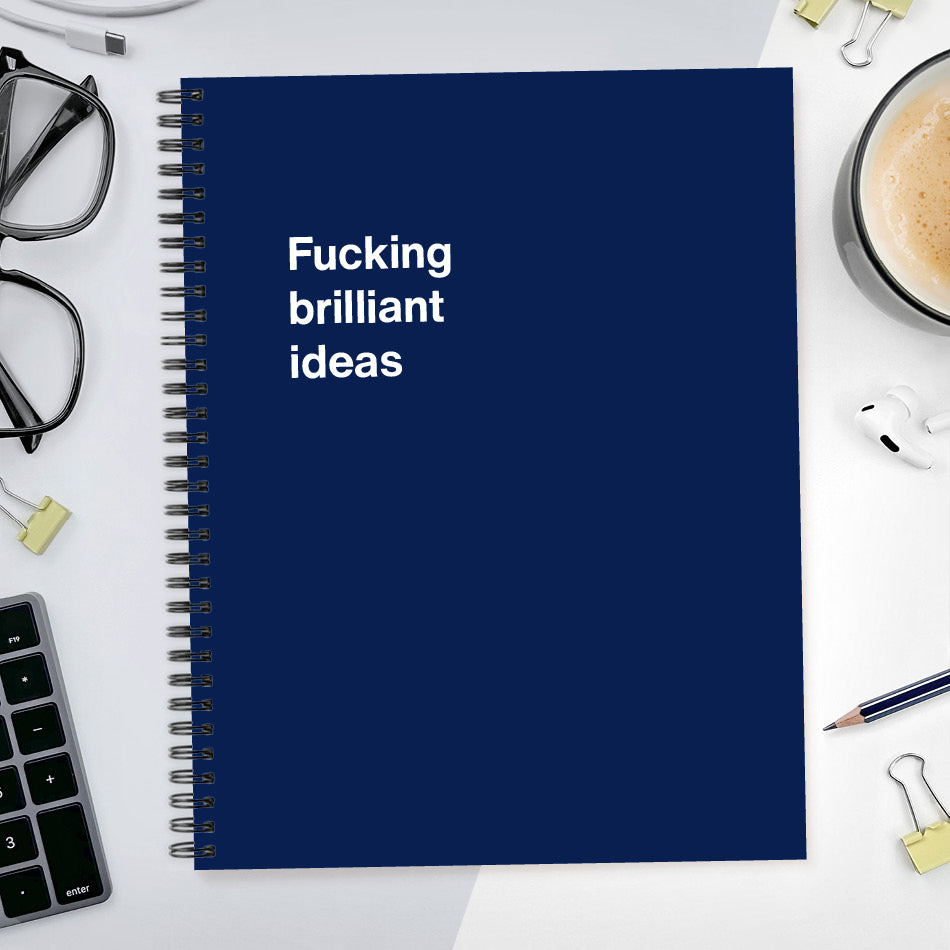 A funny notebook from WTF Notebooks® entitled "Fucking brilliant ideas"