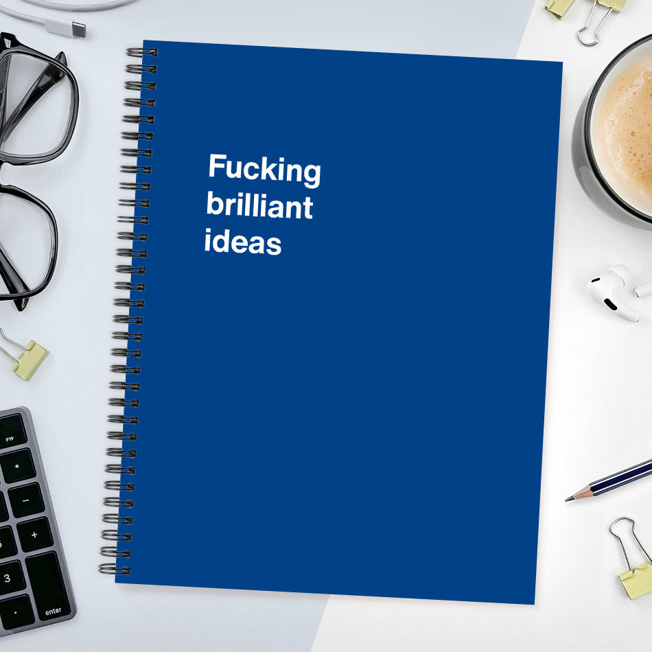 A funny notebook from WTF Notebooks® entitled "Fucking brilliant ideas"