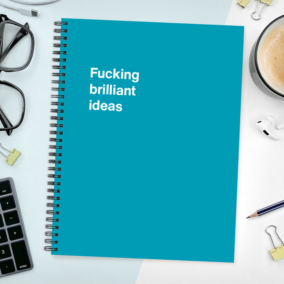 A funny notebook from WTF Notebooks® entitled "Fucking brilliant ideas"