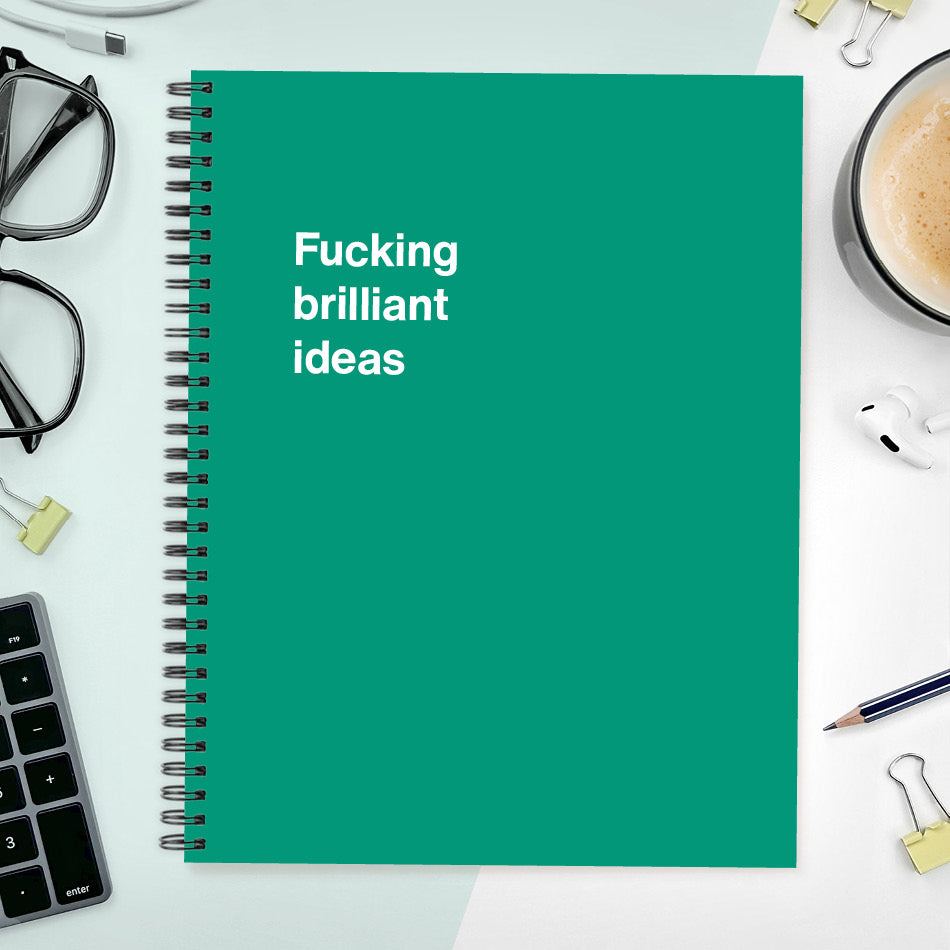 A funny notebook from WTF Notebooks® entitled "Fucking brilliant ideas"