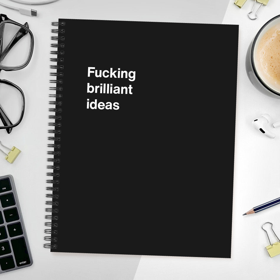 A funny notebook from WTF Notebooks® entitled "Fucking brilliant ideas"