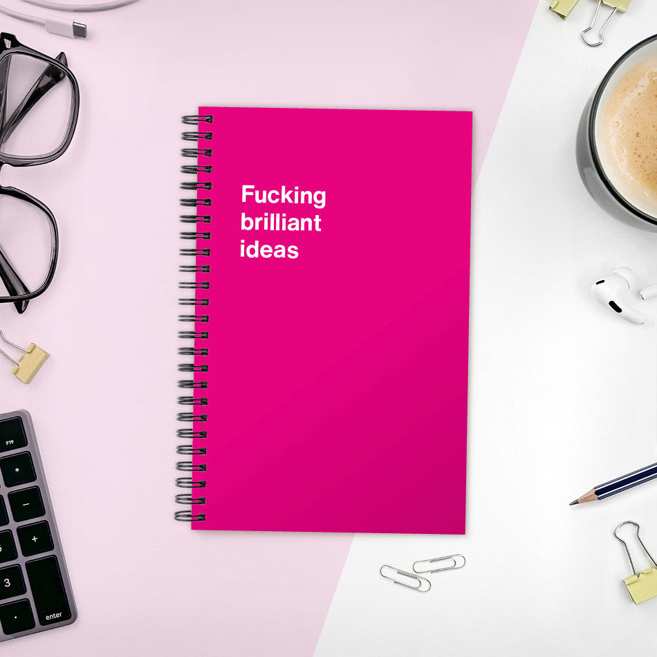 A funny notebook from WTF Notebooks® entitled "Fucking brilliant ideas"