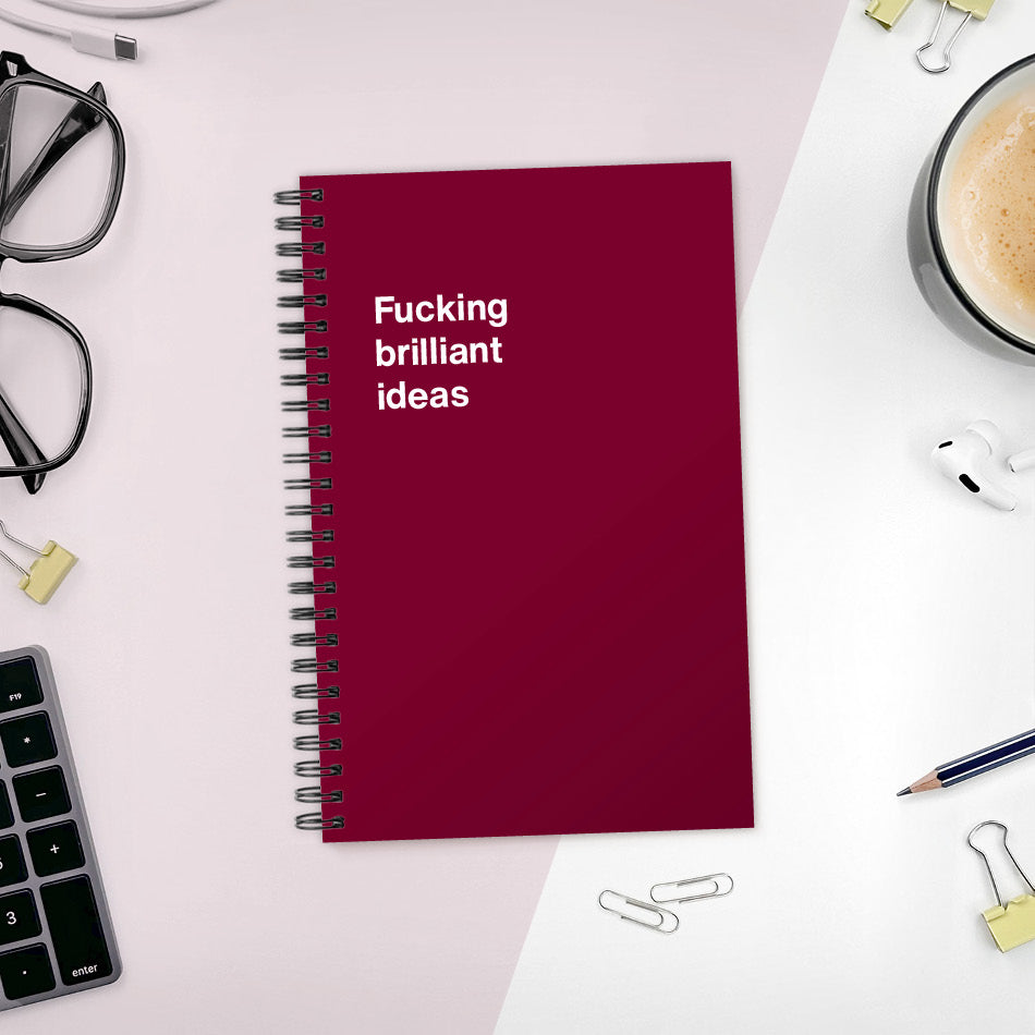 A funny notebook from WTF Notebooks® entitled "Fucking brilliant ideas"