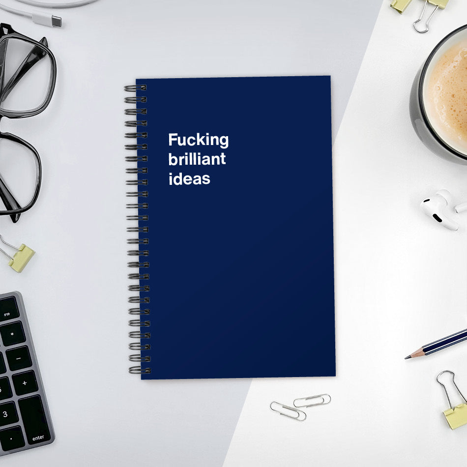 A funny notebook from WTF Notebooks® entitled "Fucking brilliant ideas"