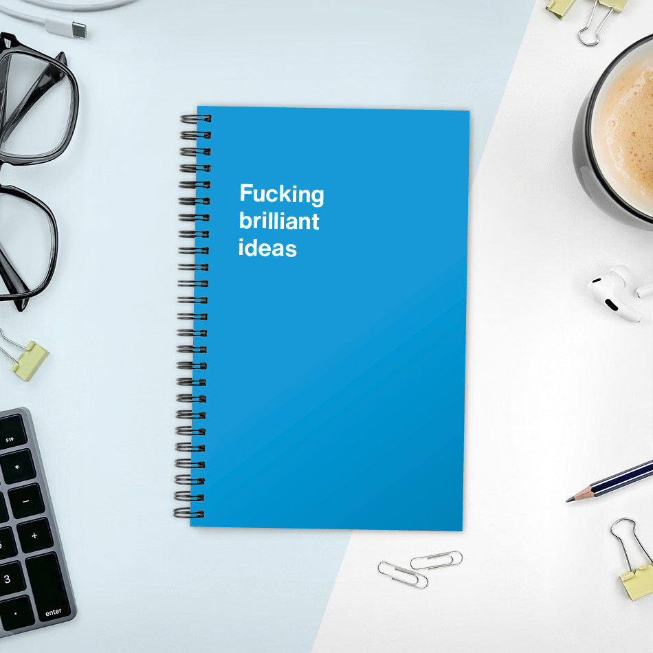 A funny notebook from WTF Notebooks® entitled "Fucking brilliant ideas"