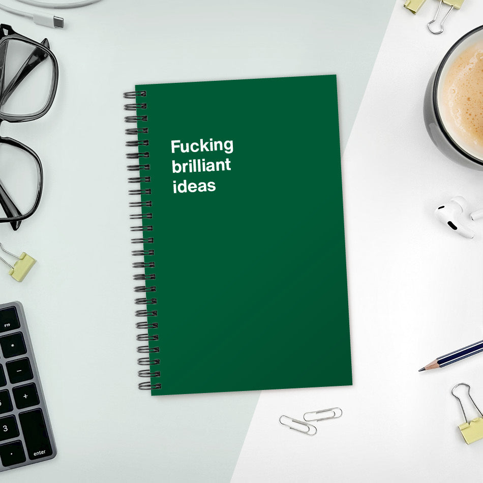 A funny notebook from WTF Notebooks® entitled "Fucking brilliant ideas"