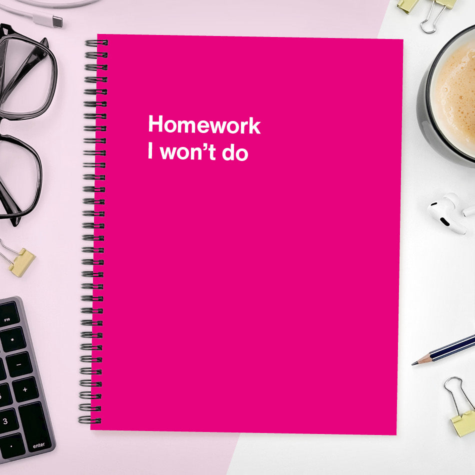A funny notebook from WTF Notebooks® entitled "Homework I won’t do"