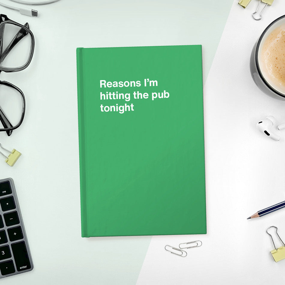 A funny notebook from WTF Notebooks® entitled "Reasons I’m hitting the pub tonight"