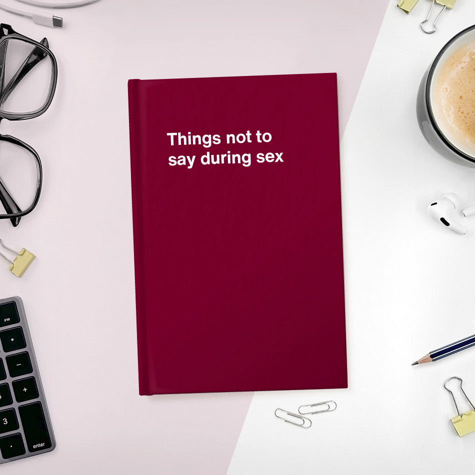 A funny notebook from WTF Notebooks® entitled "Things not to say during sex"