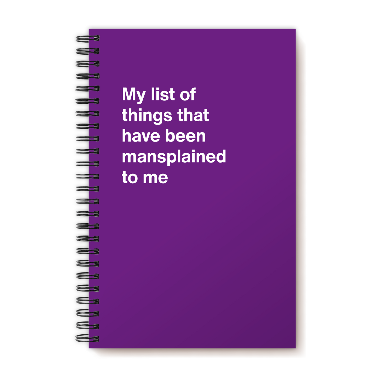 A funny notebook from WTF Notebooks® entitled "My list of things that have been mansplained to me"