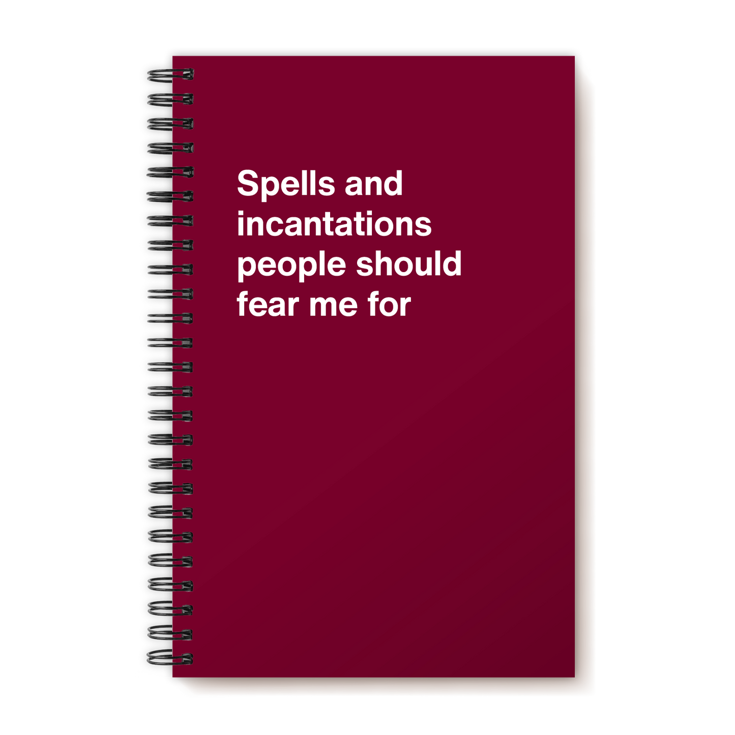A funny notebook from WTF Notebooks® entitled "Spells and incantations people should fear me for"