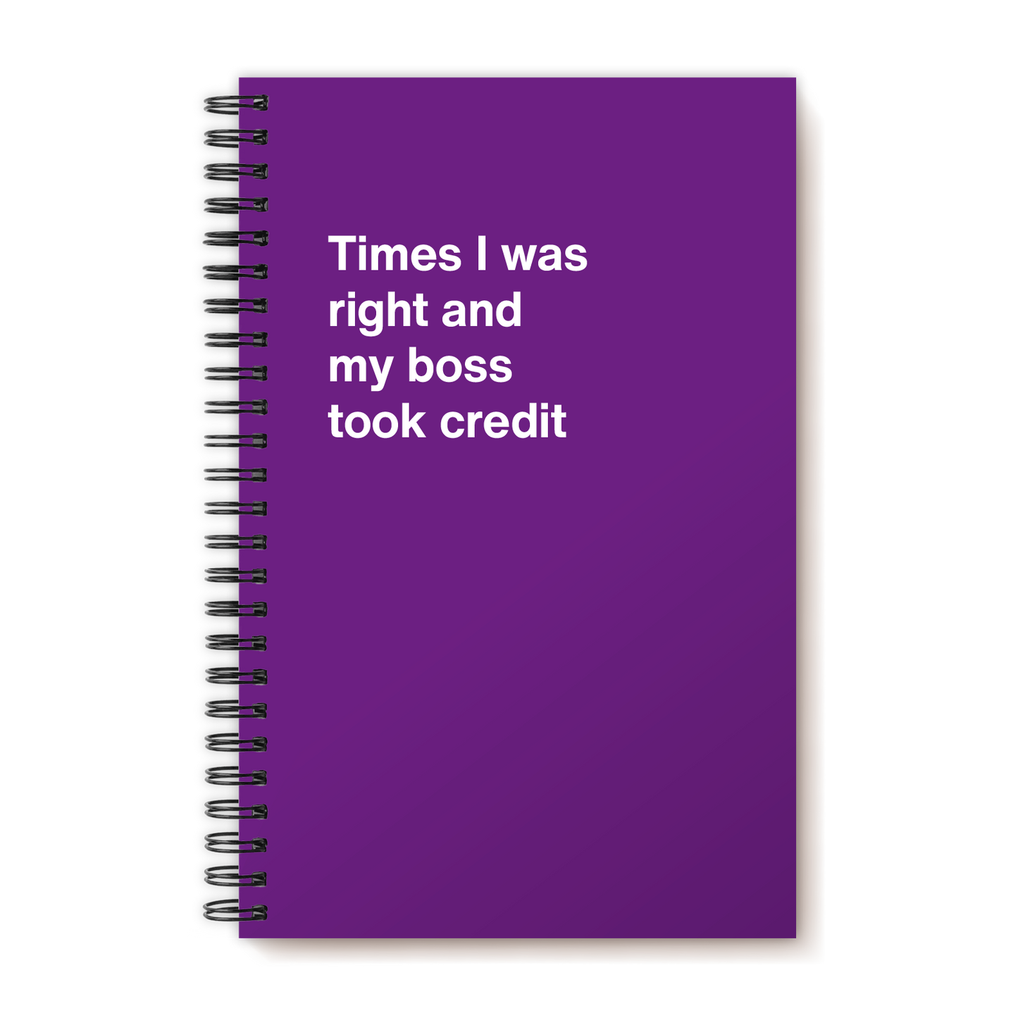 A funny notebook from WTF Notebooks® entitled "Times I was right and my boss took credit"