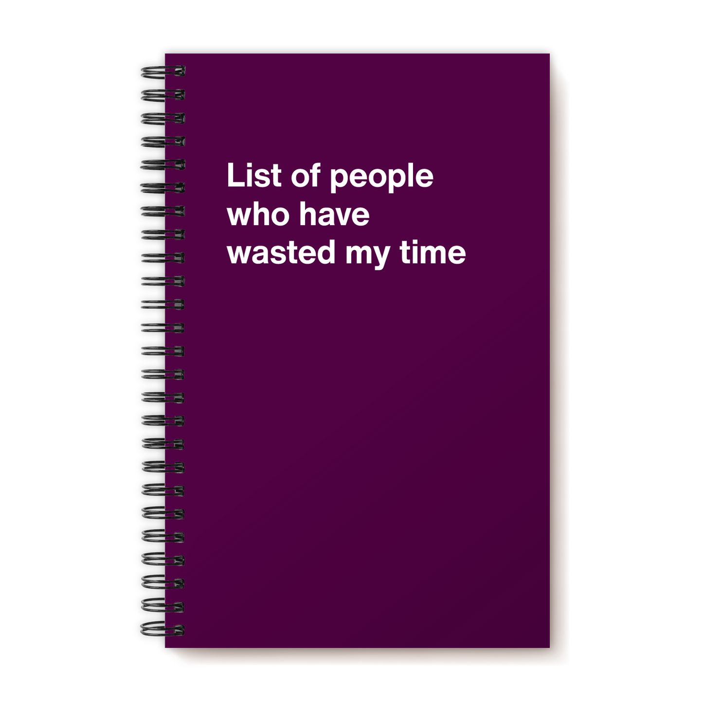 A funny notebook from WTF Notebooks® entitled "List of people who have wasted my time"