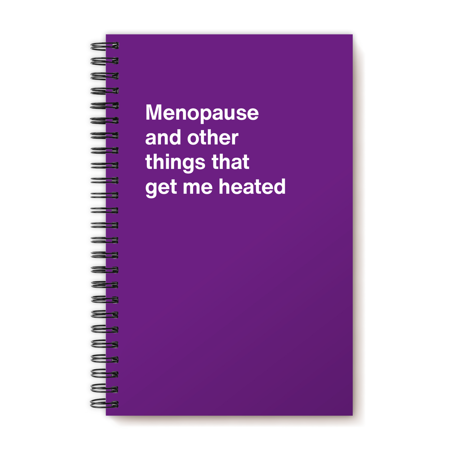 A funny notebook from WTF Notebooks® entitled "Menopause and other things that get me heated"