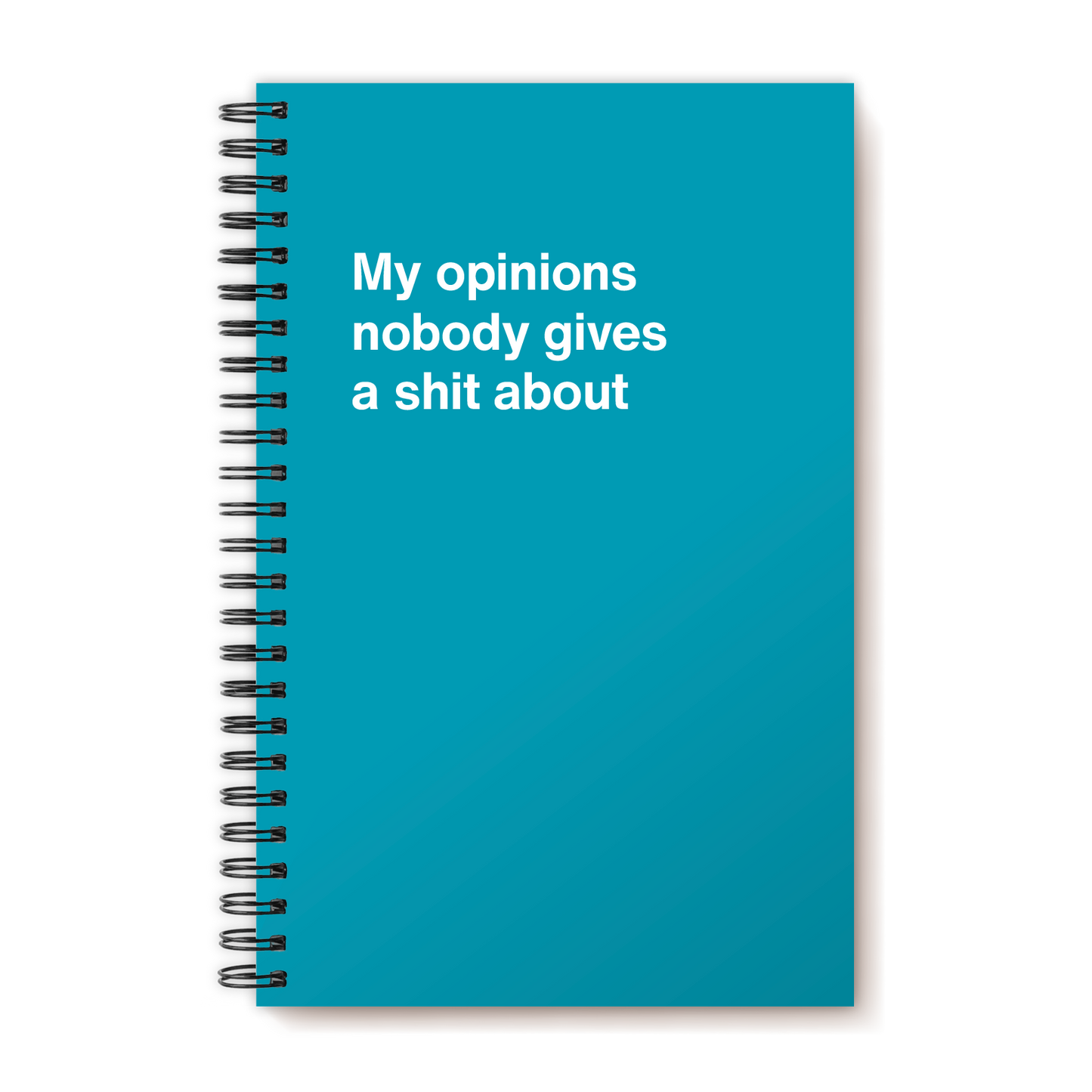 A funny notebook from WTF Notebooks® entitled "My opinions nobody gives a shit about"