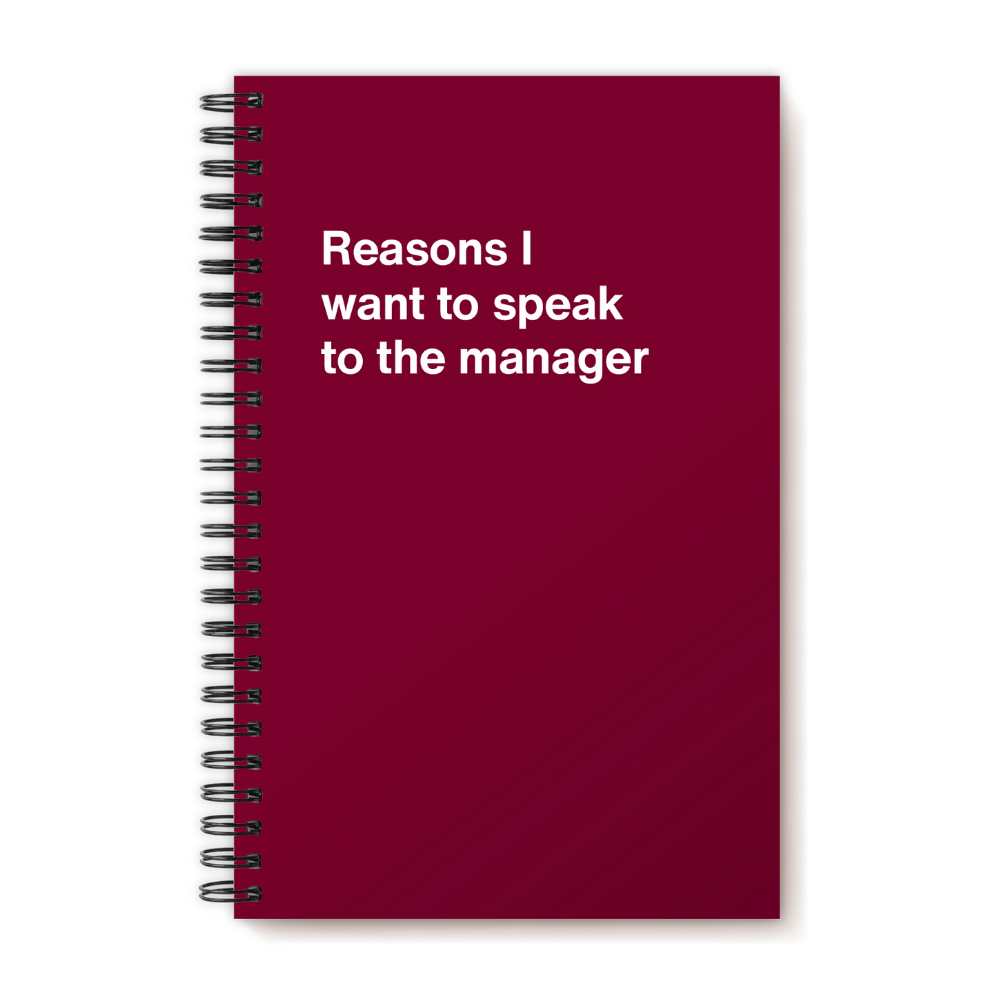 A funny notebook from WTF Notebooks® entitled "Reasons I want to speak to the manager"