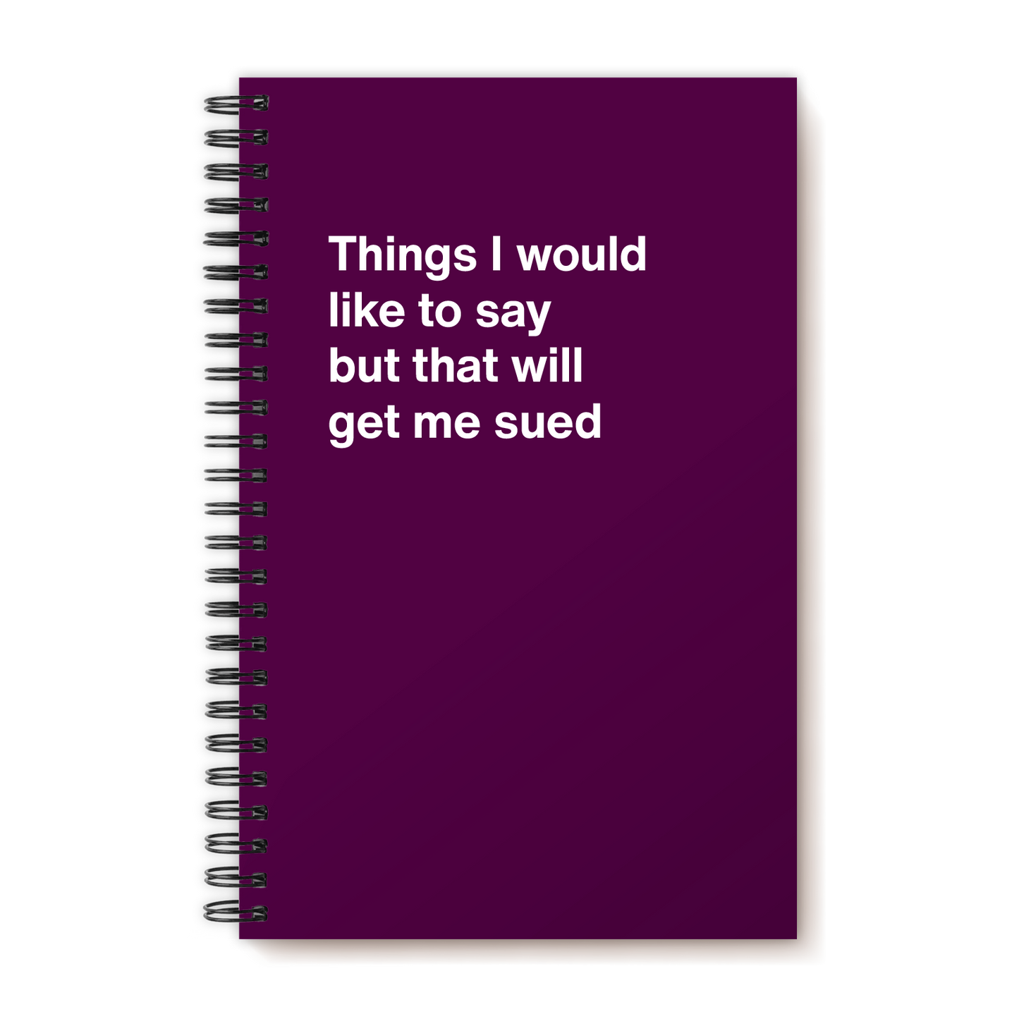 A funny notebook from WTF Notebooks® entitled "Things I would like to say but that will get me sued"