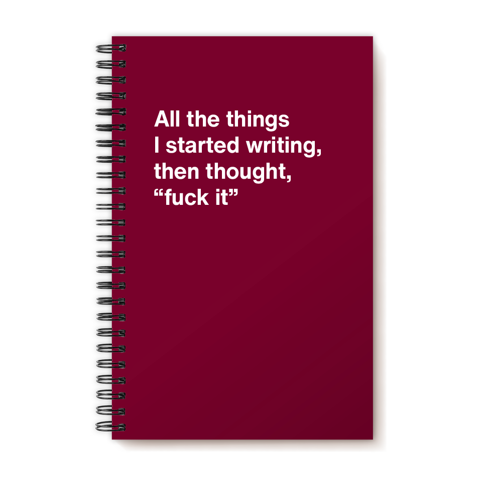 A funny notebook from WTF Notebooks® entitled "All the things I started writing, then thought, "fuck it""
