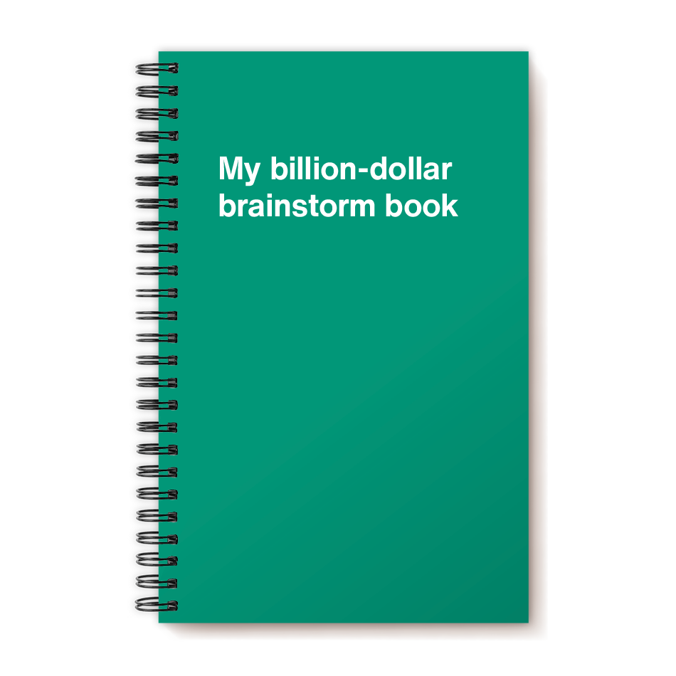 A funny notebook from WTF Notebooks® entitled "My billion-dollar brainstorm book"