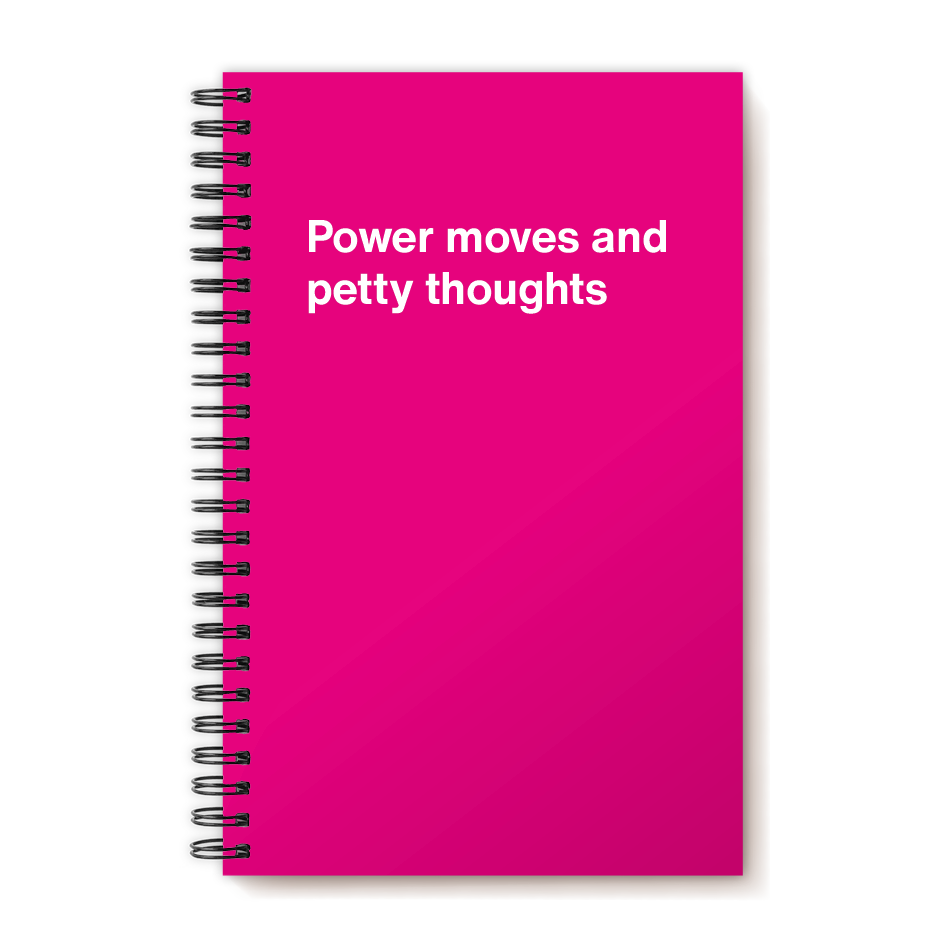 A funny notebook from WTF Notebooks® entitled "Power moves and petty thoughts"
