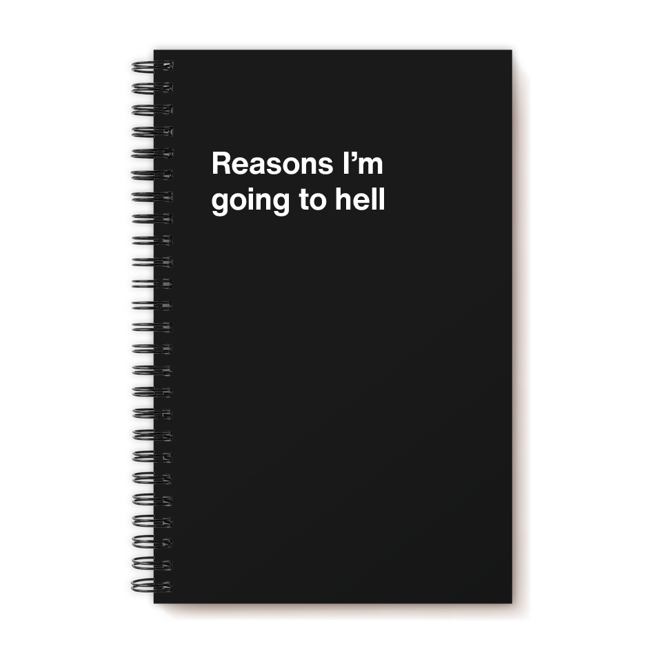 A funny notebook from WTF Notebooks® entitled "Reasons I'm going to hell"