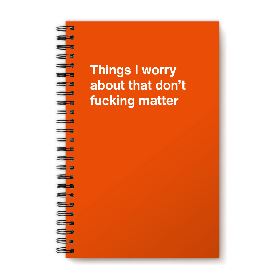 A funny notebook from WTF Notebooks® entitled "Things I worry about that don't fucking matter"