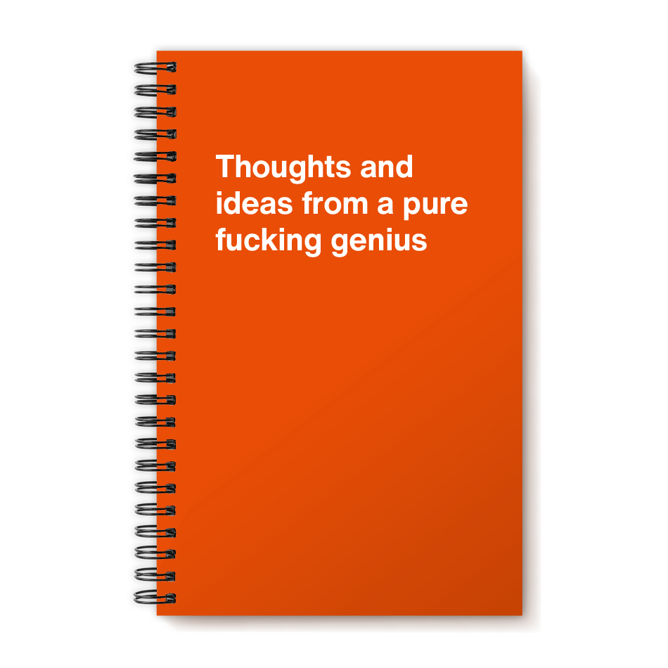A funny notebook from WTF Notebooks® entitled "Thoughts and ideas from a pure fucking genius"