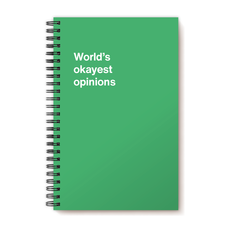 A funny notebook from WTF Notebooks® entitled "World's okayest opinions"