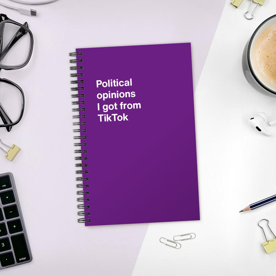 
                  
                    A funny notebook from WTF Notebooks® entitled "Political opinions I got from TikTok"
                  
                