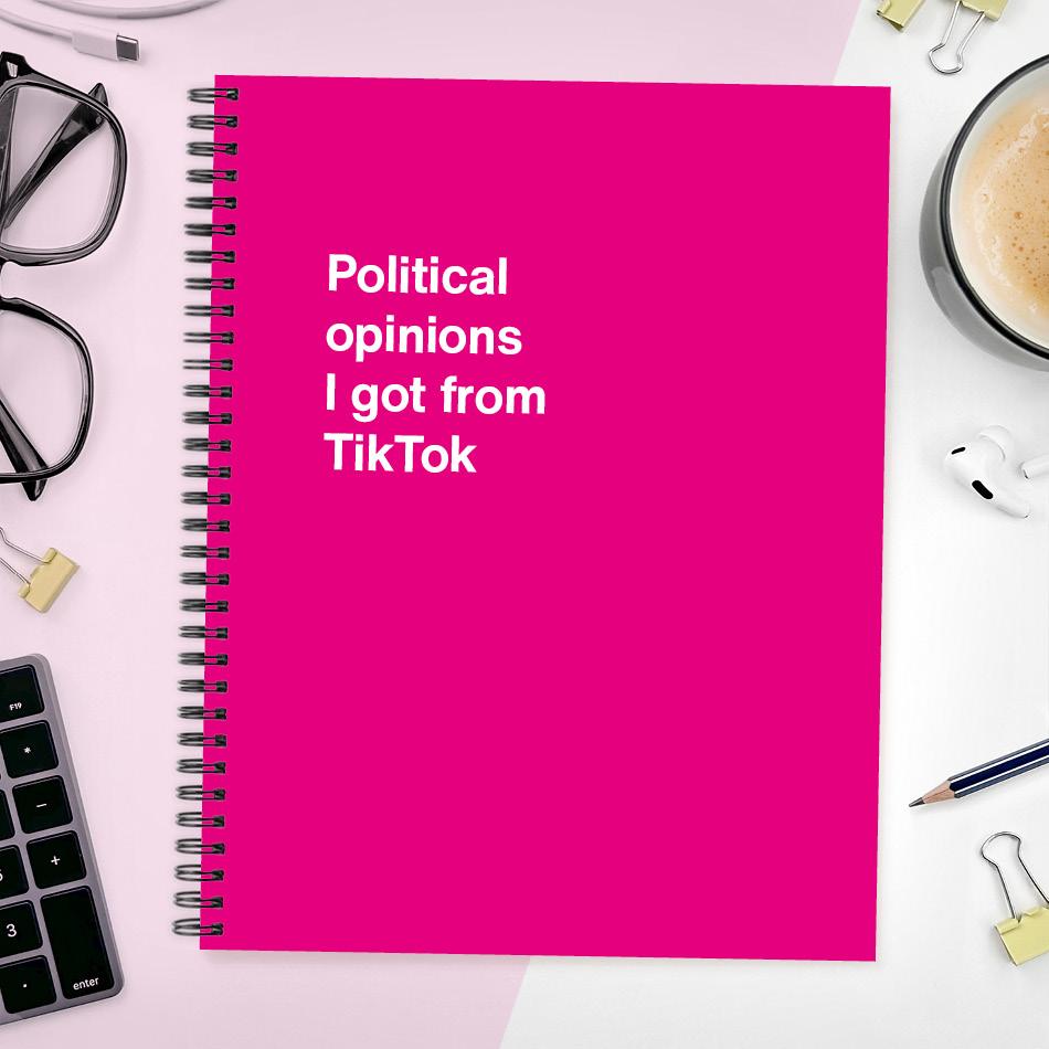 
                  
                    A funny notebook from WTF Notebooks® entitled "Political opinions I got from TikTok"
                  
                